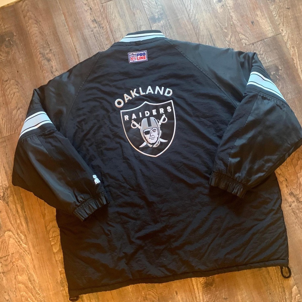 Starter Oakland Raiders Jacket‎ Mens XL Black Nylon Puffer Anorak Vintage Good - Picture 3 of 7